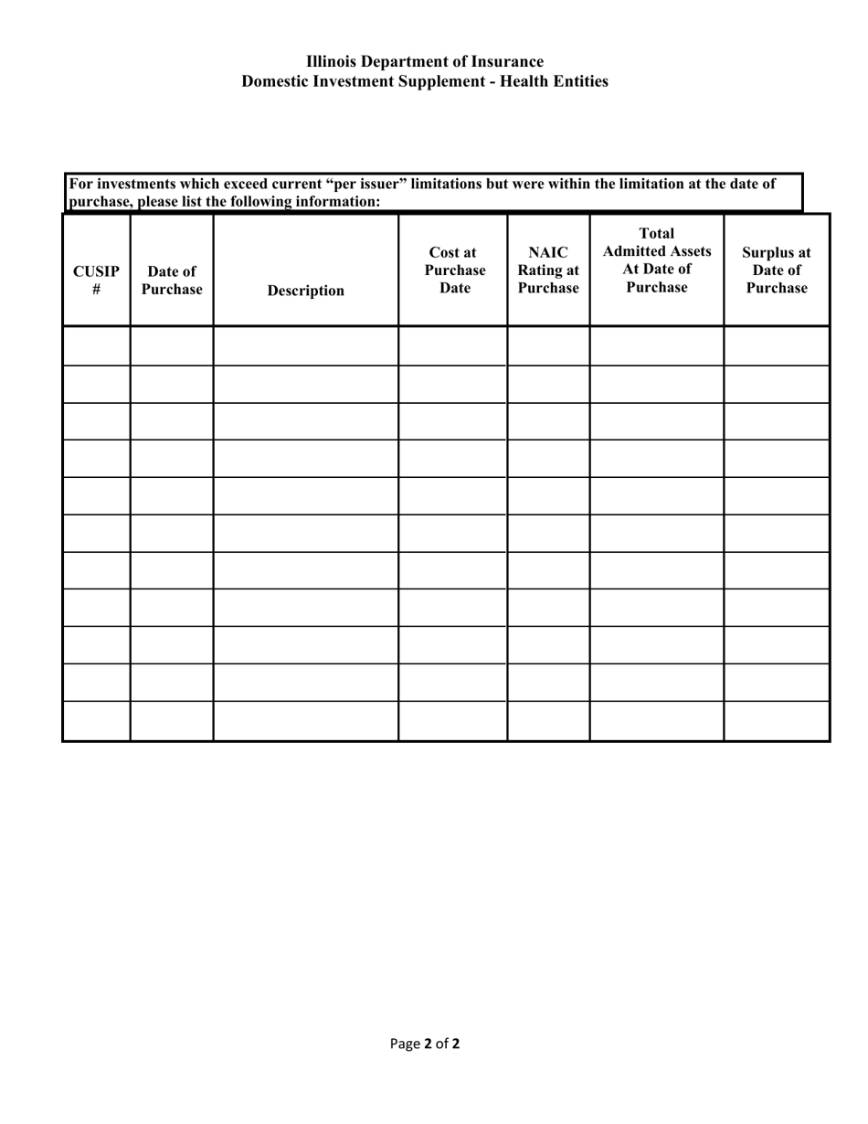 Domestic Investment Supplement - Health Entities - Illinois, Page 2