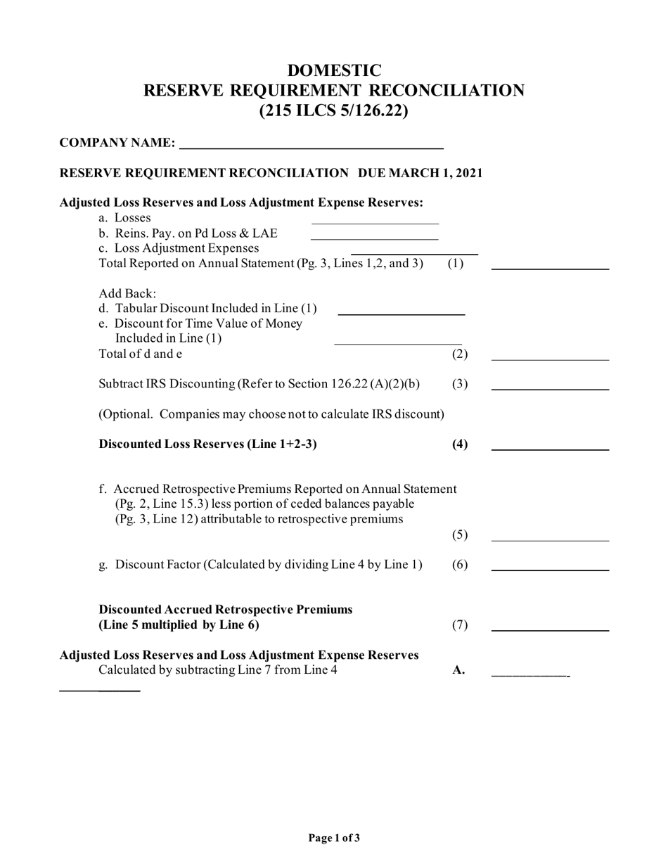 Reserve Requirement Reconciliation - Illinois, Page 1