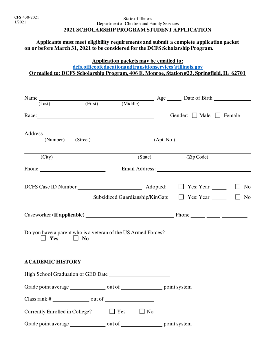 Form CFS438-2021 Scholarship Program Student Application - Illinois, Page 1