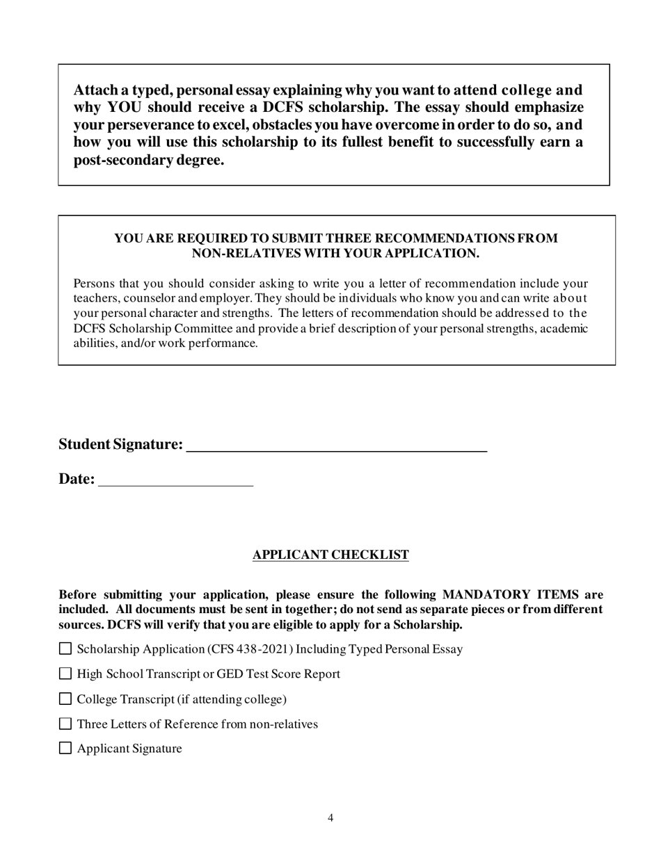 Form CFS438-2021 Scholarship Program Student Application - Illinois, Page 4