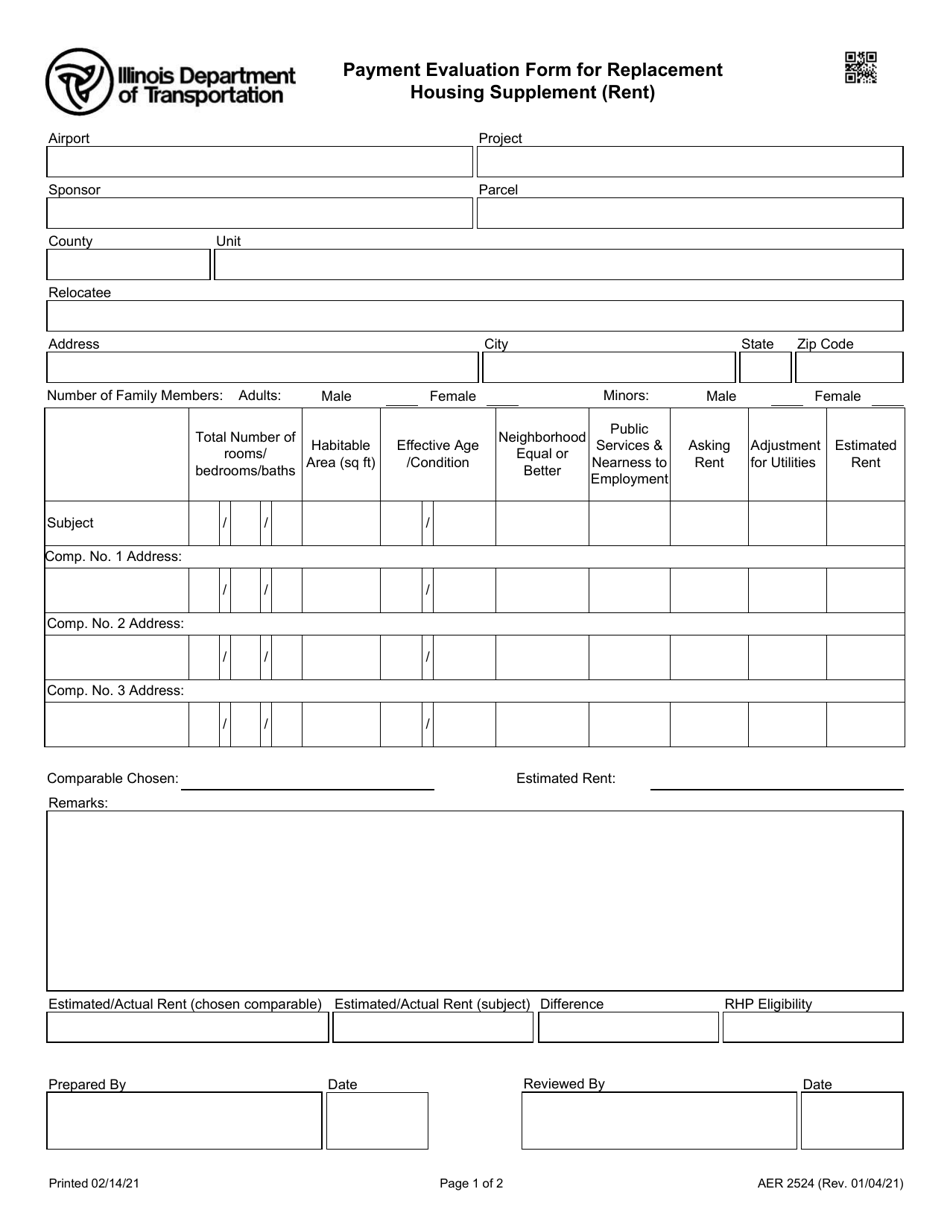 Form AER2524 Payment Evaluation Form for Replacement Housing Supplement (Rent) - Illinois, Page 1