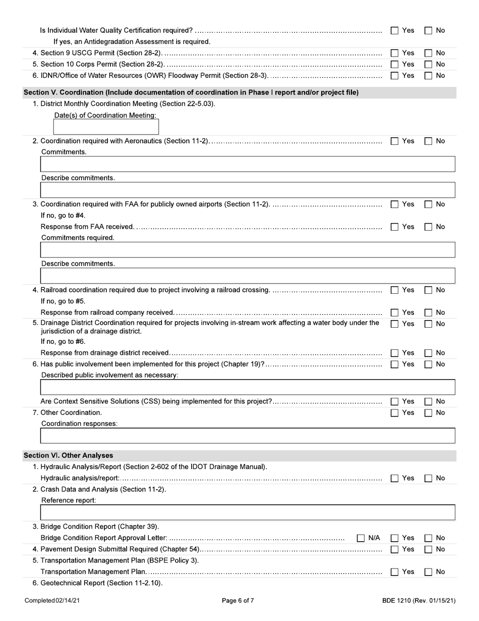 Form BDE1210 Phase I Checklist - Illinois, Page 6