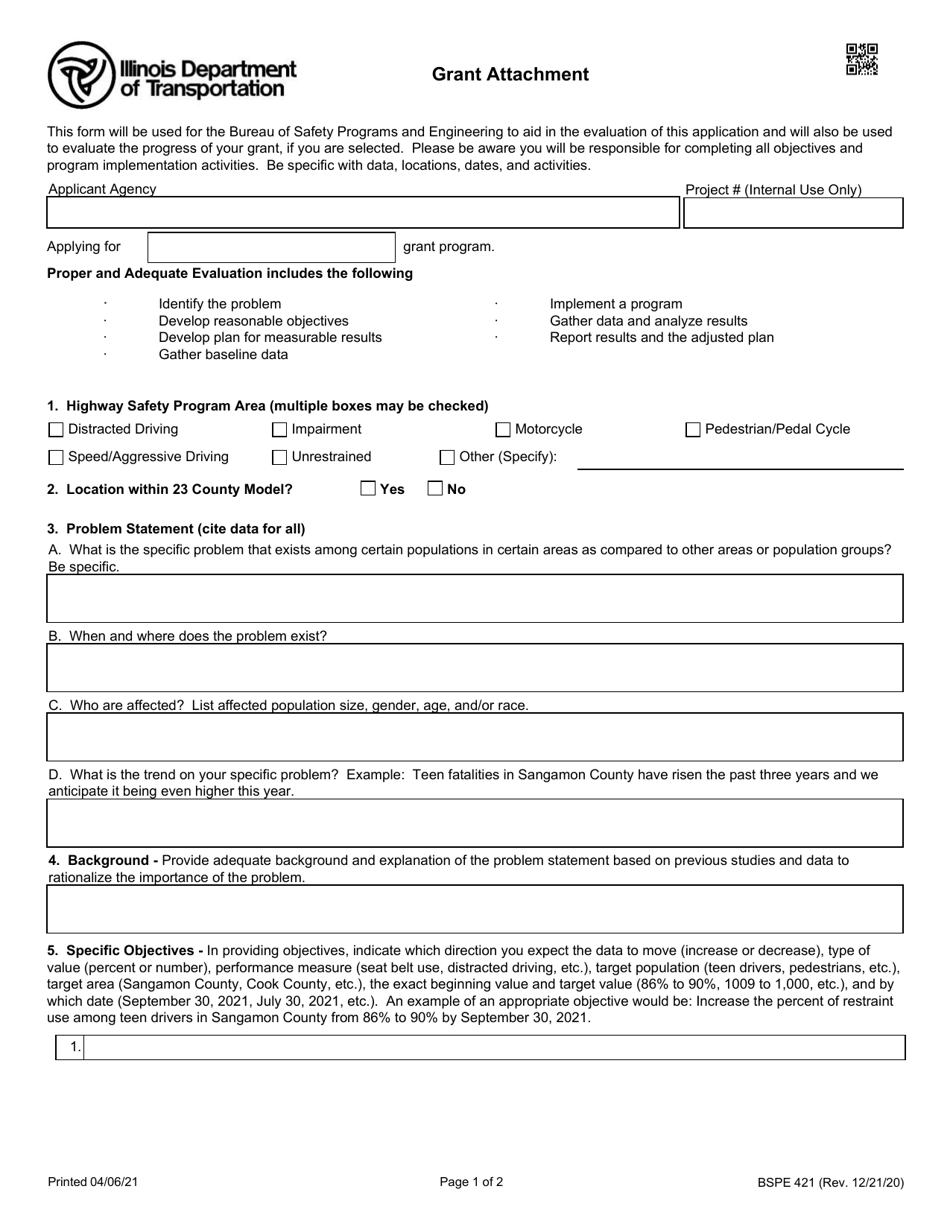 Form BSPE421 Grant Attachment - Illinois, Page 1