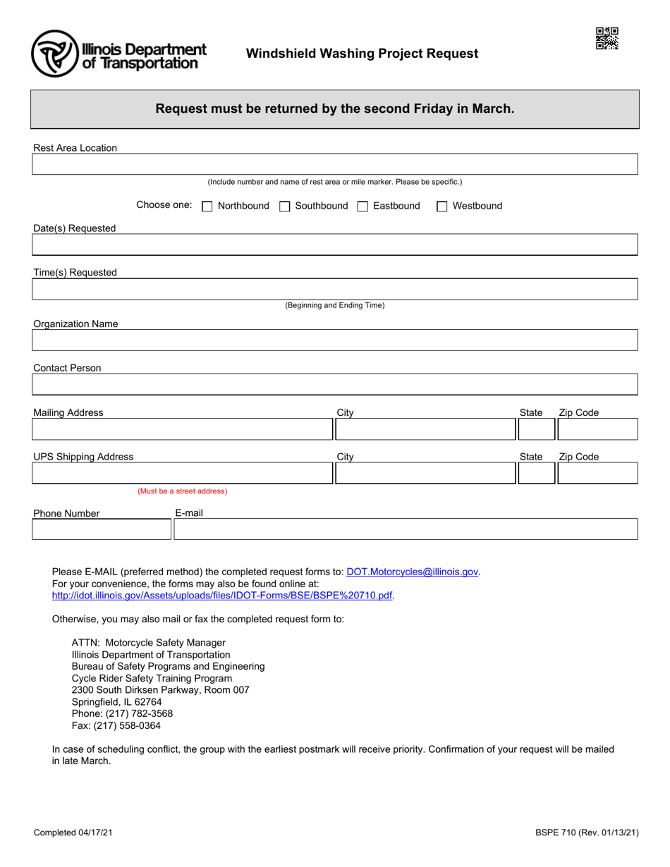 Form BSPE710 Windshield Washing Project Request - Illinois, Page 1