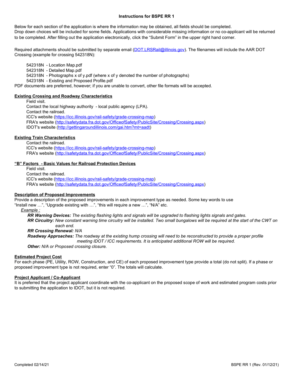 Form BSPE RR1 Project Application for Local Rail-Highway Crossing Safety Program (Section 130) - Illinois, Page 3