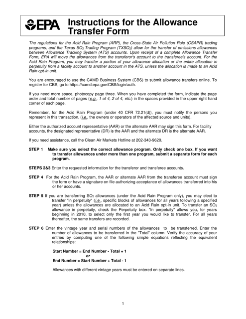 EPA Form 7610-6 Allowance Transfer Form
