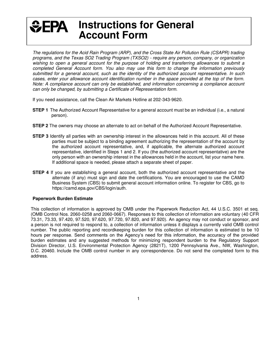 EPA Form 7610-5 General Account Form, Page 1