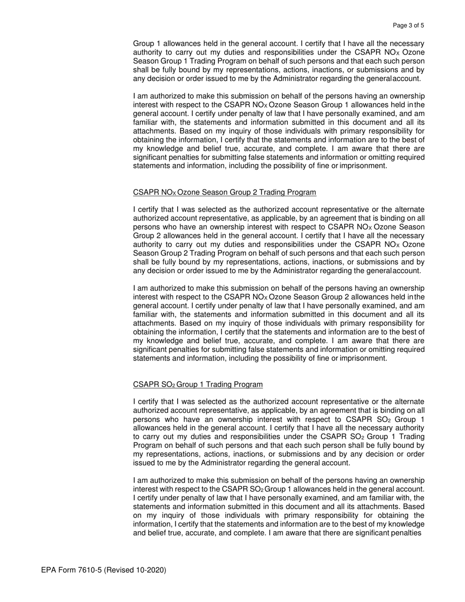EPA Form 7610-5 General Account Form, Page 4
