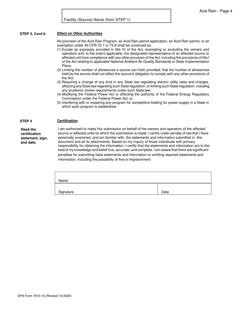 EPA Form 7610-16 Acid Rain Permit Application, Page 4