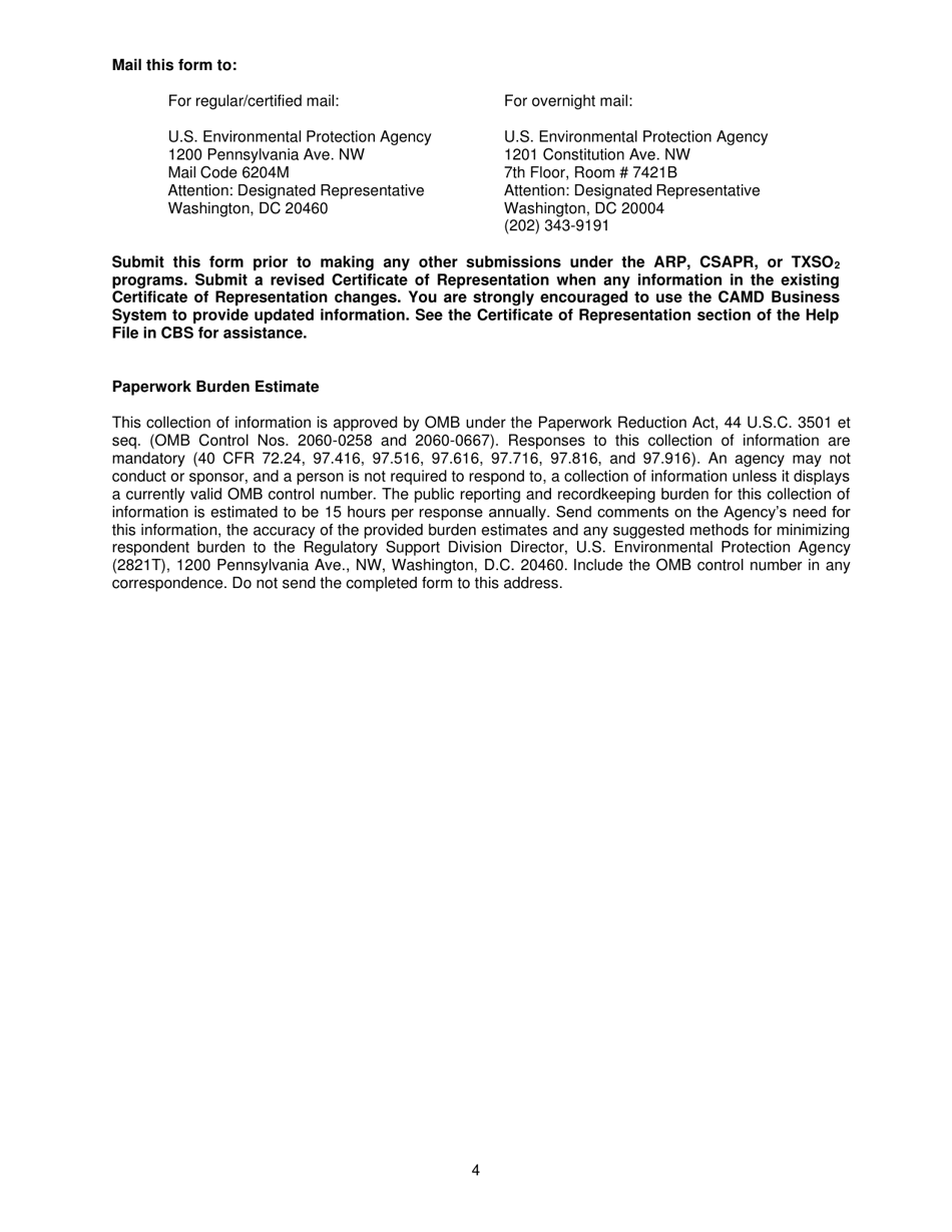 EPA Form 7610-1 Certificate of Representation, Page 10