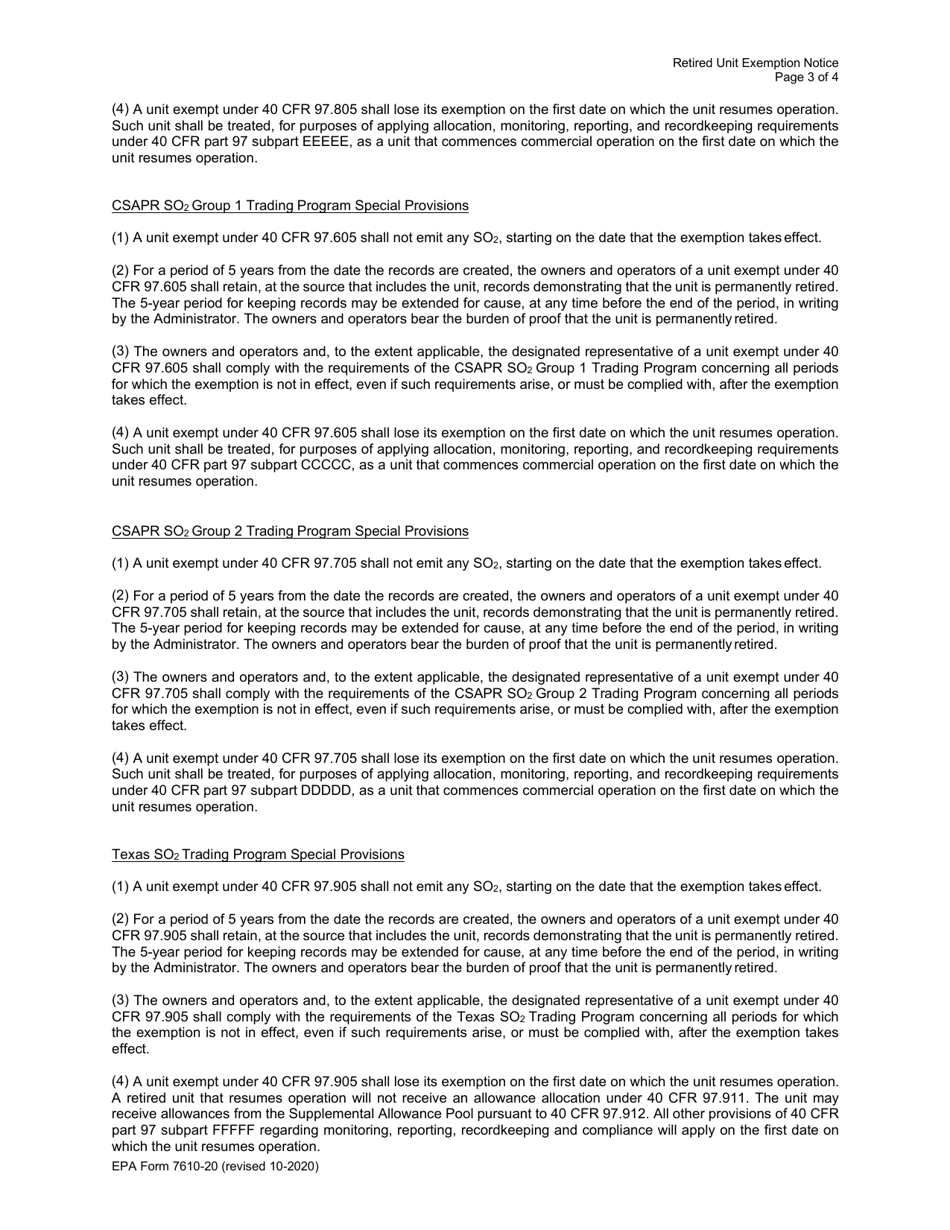 EPA Form 7610-20 Retired Unit Exemption, Page 3
