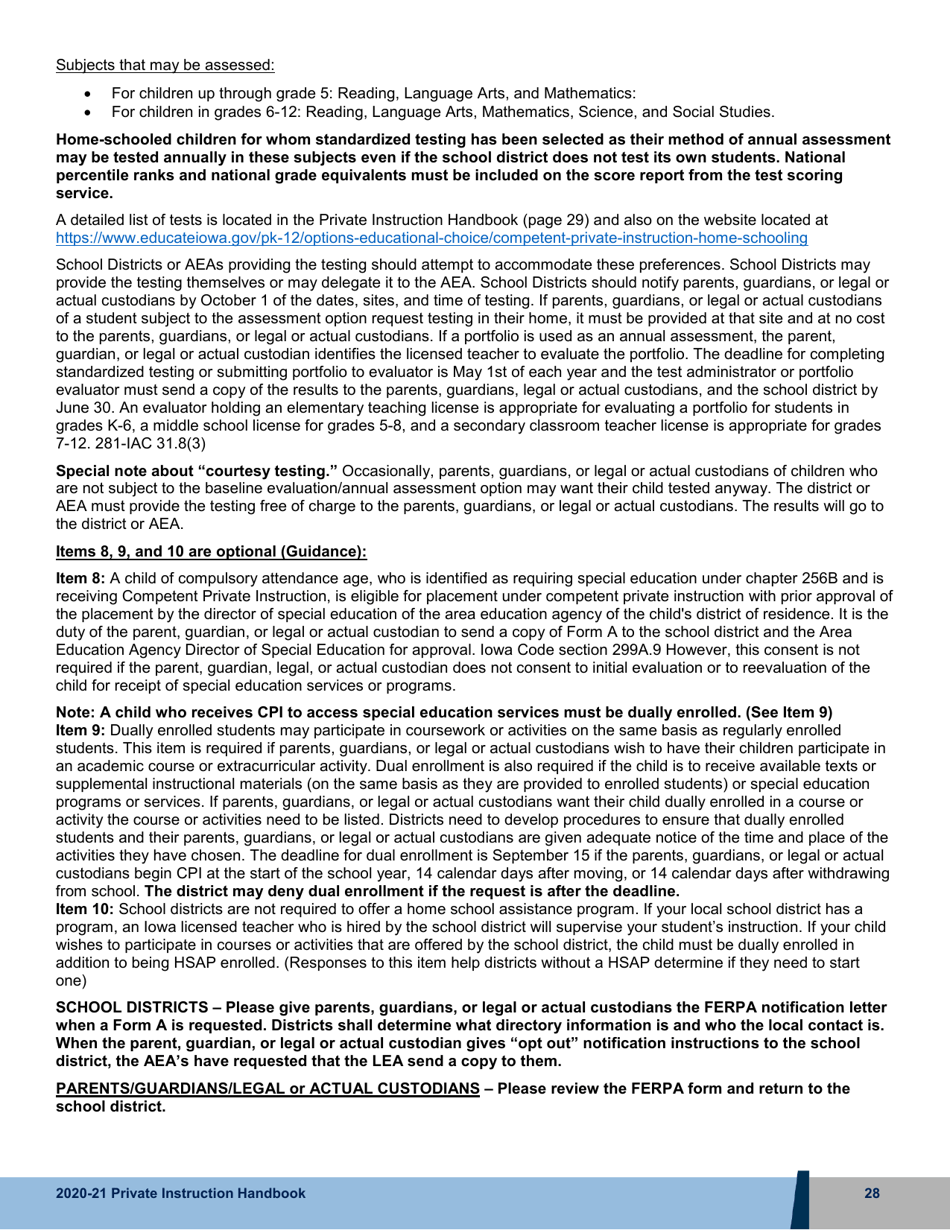 Form A Competent Private Instruction Report - Iowa, Page 5