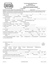 Document preview: DNR Form 542-8093 Operator's Incident Report - Iowa