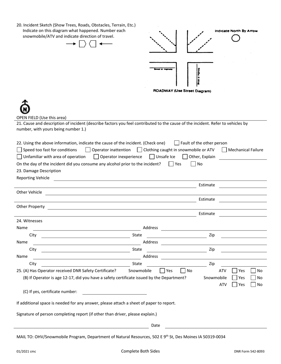 DNR Form 542-8093 Operators Incident Report - Iowa, Page 2