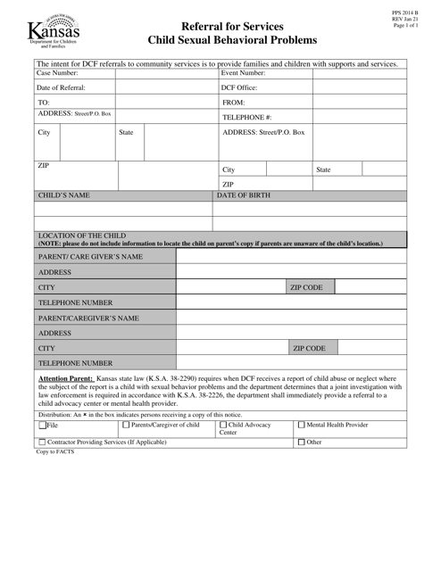 Form PPS2014 B Referral for Services Child Sexual Behavioral Problems - Kansas