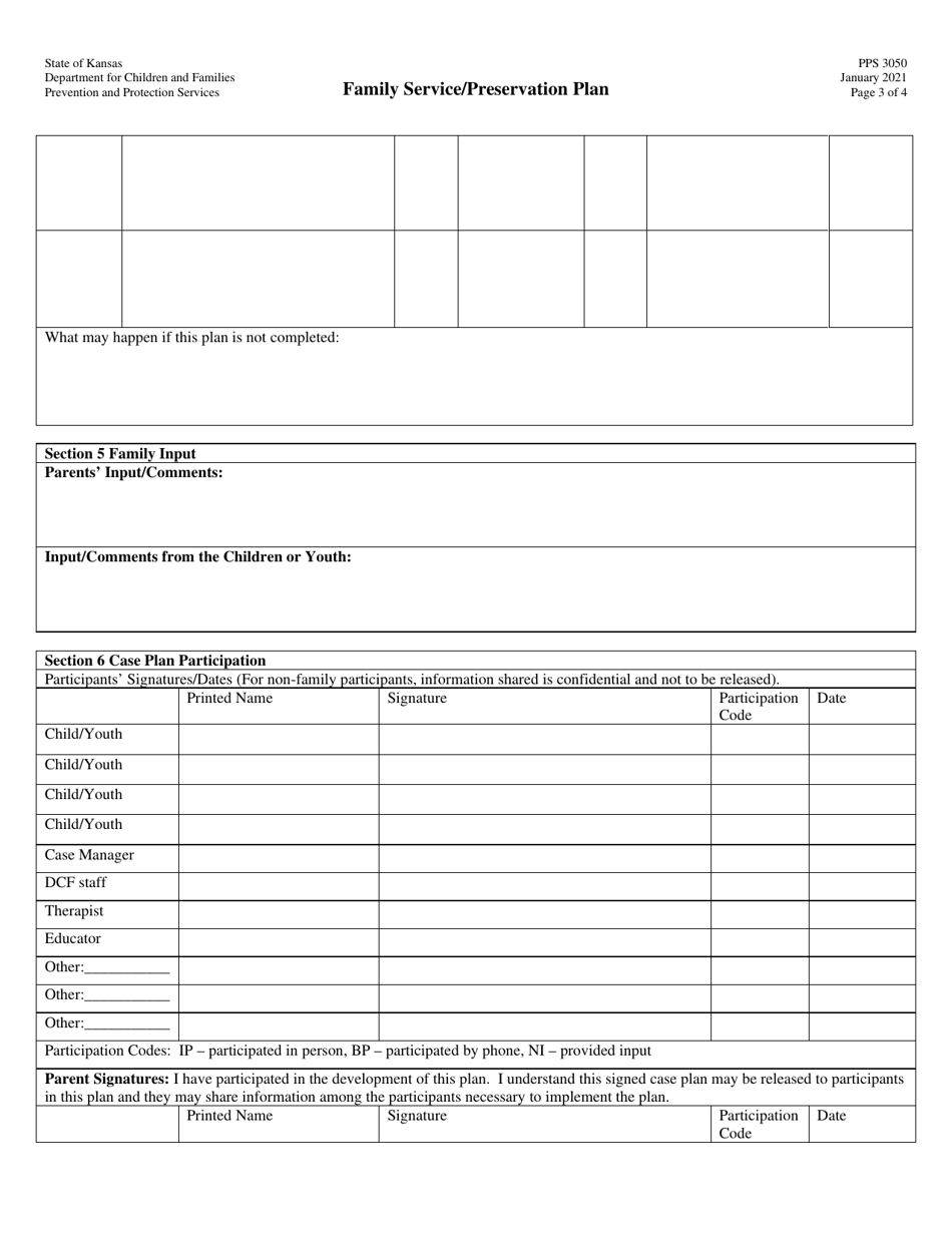 Form PPS3050 Family Service / Preservation Plan - Kansas, Page 3