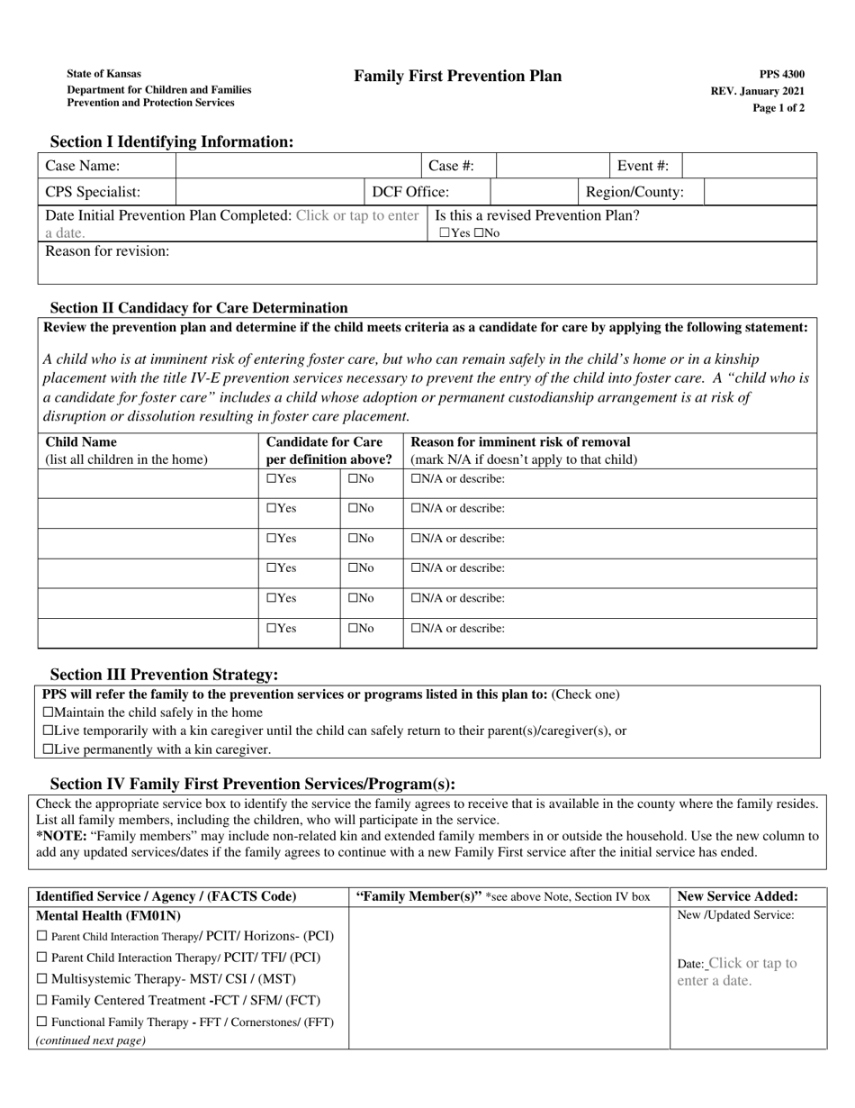 Form PPS4300 Family First Prevention Plan - Kansas, Page 1