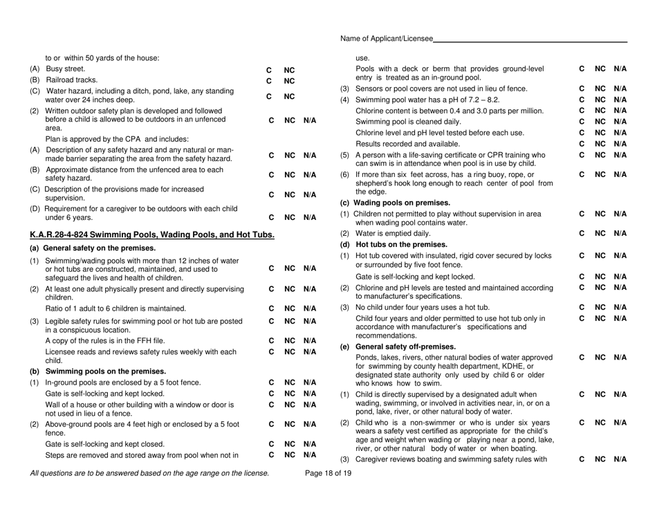 Form FCL403 Licensed  Approved Family Foster Home Initial Survey Instrument - Kansas, Page 18