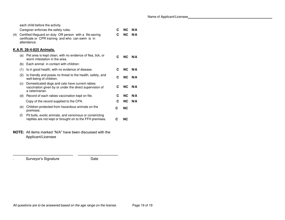 Form FCL403 Licensed  Approved Family Foster Home Initial Survey Instrument - Kansas, Page 19