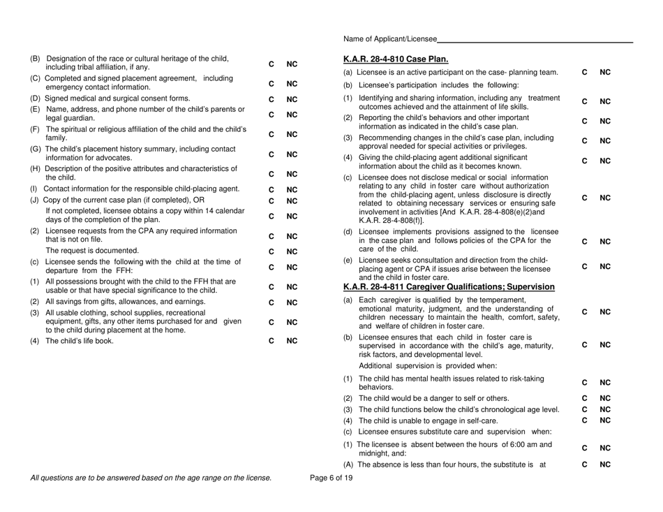 Form FCL403 Licensed  Approved Family Foster Home Initial Survey Instrument - Kansas, Page 6