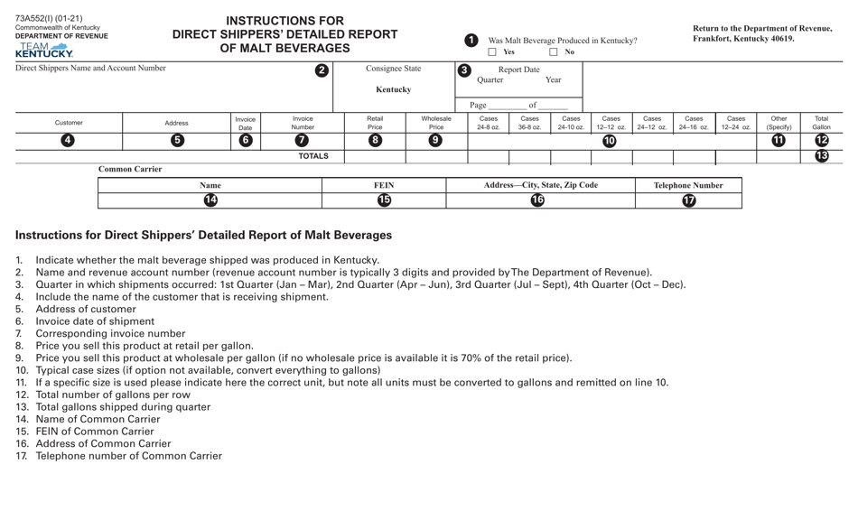 Form 73A552 Direct Shippers Detailed Report of Malt Beverages - Kentucky, Page 2