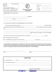 Document preview: Form AOC-035 Warrant of Arrest (Criminal) - Kentucky