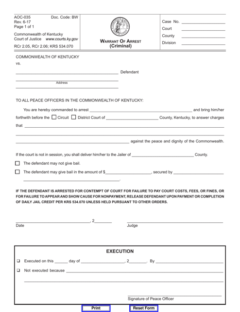 Form AOC-035  Printable Pdf