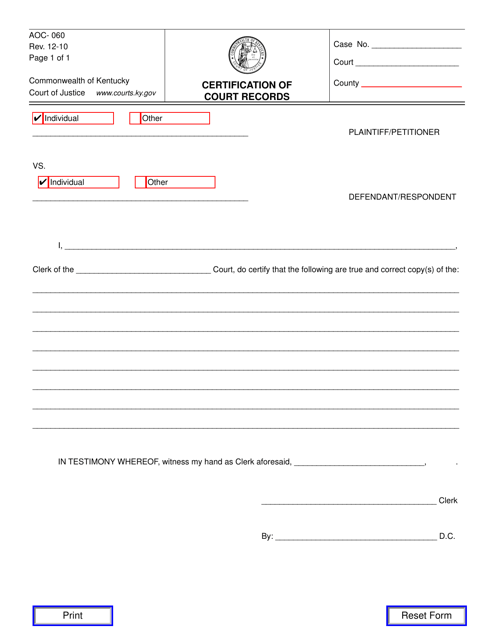 Form AOC-60  Printable Pdf