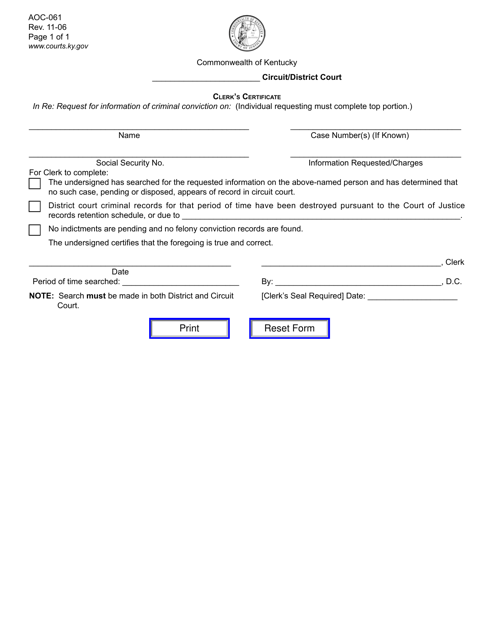 Form AOC-061  Printable Pdf
