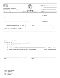 Document preview: Form AOC-135.2 Judgment (Exempt Property/Execution) - Kentucky