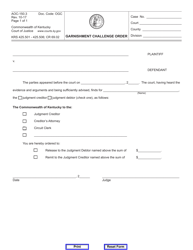 Document preview: Form AOC-150.3 Garnishment Challenge Order - Kentucky