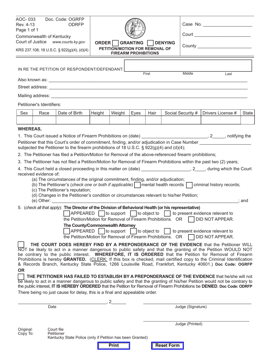 Form AOC-033 - Fill Out, Sign Online and Download Fillable PDF ...