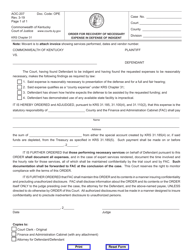Document preview: Form AOC-207 Order for Recovery of Necessary Expense in Defense of Indigent - Kentucky