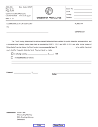 Document preview: Form AOC-206 Order for Partial Fee - Kentucky