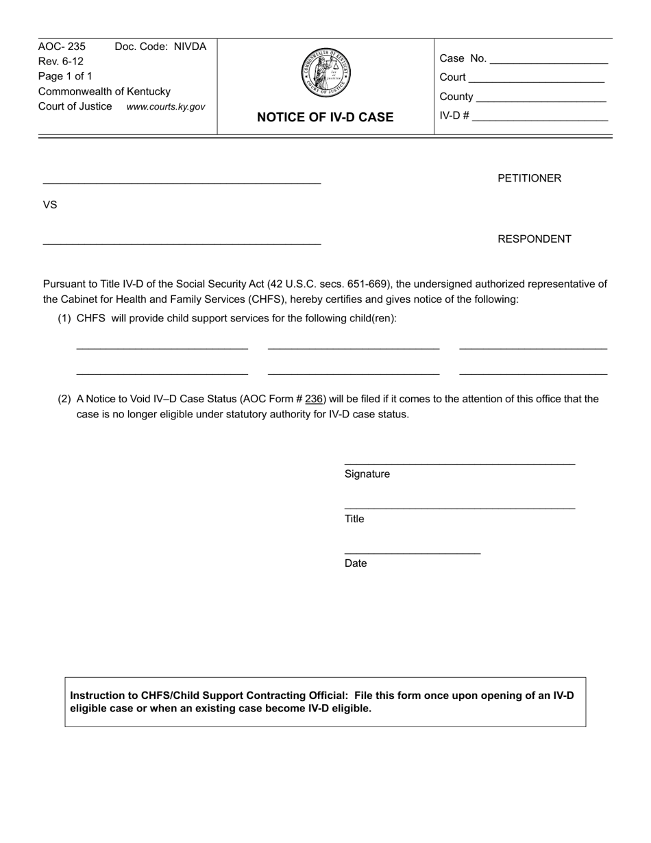 Form AOC235 Fill Out, Sign Online and Download Printable PDF, Kentucky Templateroller Form AOC235 Fill Out, Sign Online and Download Printable PDF, Kentucky Templateroller