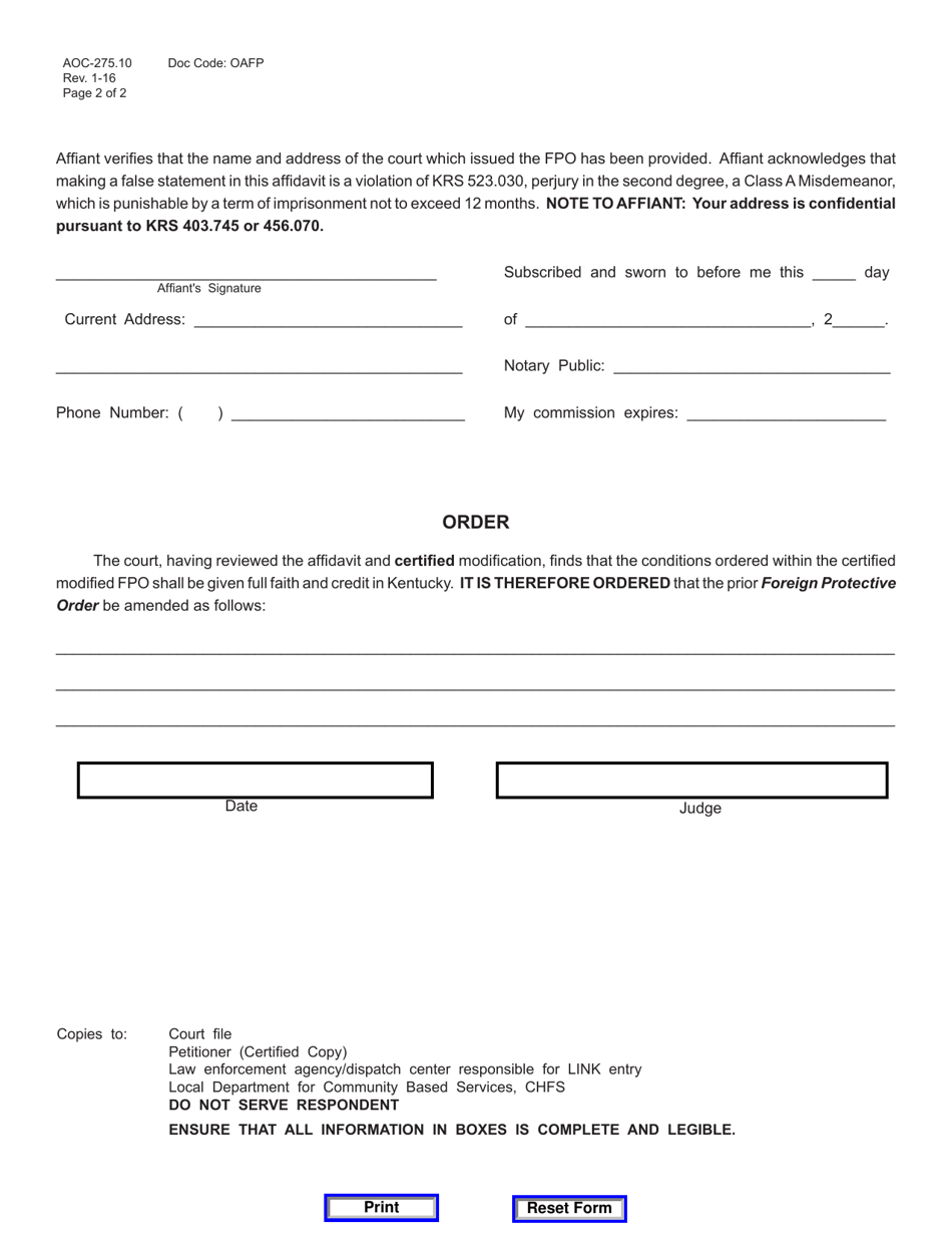 Form AOC-275.10 - Fill Out, Sign Online and Download Fillable PDF ...