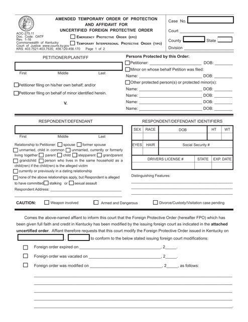 Form AOC-275.11  Printable Pdf