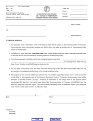 Document preview: Form AOC-275.12 10 Day Notice to Affiant Re: Status of Temporary Foreign Protective Order - Kentucky