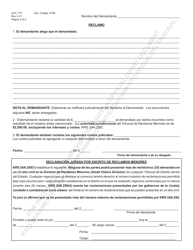 Formulario AOC-175 Demanda De Menor Cuantia - Kentucky (Spanish), Page 2