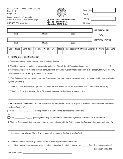 Form AOC-275.15  Printable Pdf
