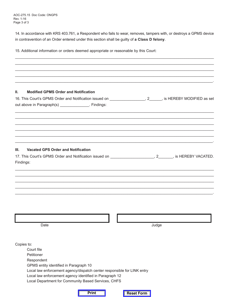 Form AOC-275.15 Gpms Order and Notification; Modified Gpms Order; Vacated Gpms Order - Kentucky, Page 3