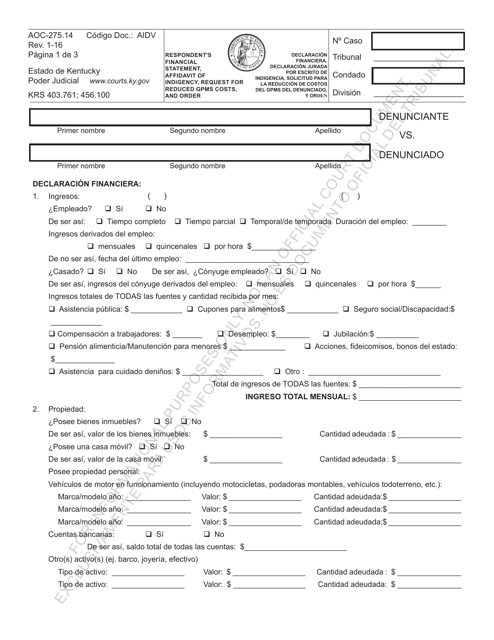 Form AOC-275.14  Printable Pdf