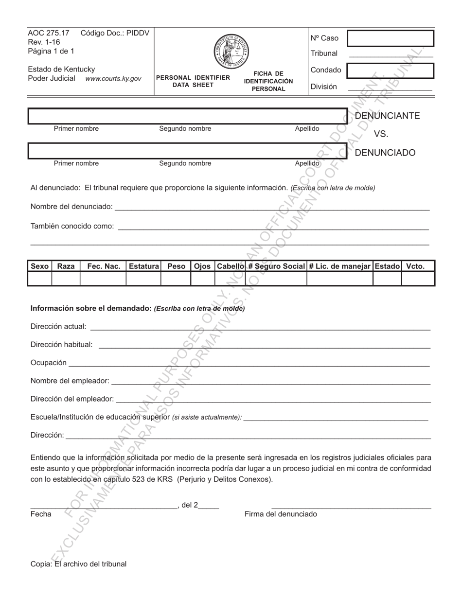 Formulario AOC-275.17 - Fill Out, Sign Online and Download Printable ...