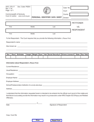 Document preview: Form AOC-275.17 Personal Identifier Data Sheet - Kentucky