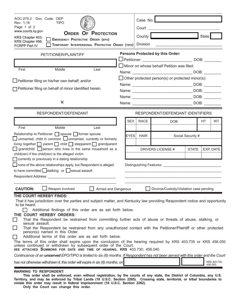 Form AOC275.2 Fill Out, Sign Online and Download Fillable PDF