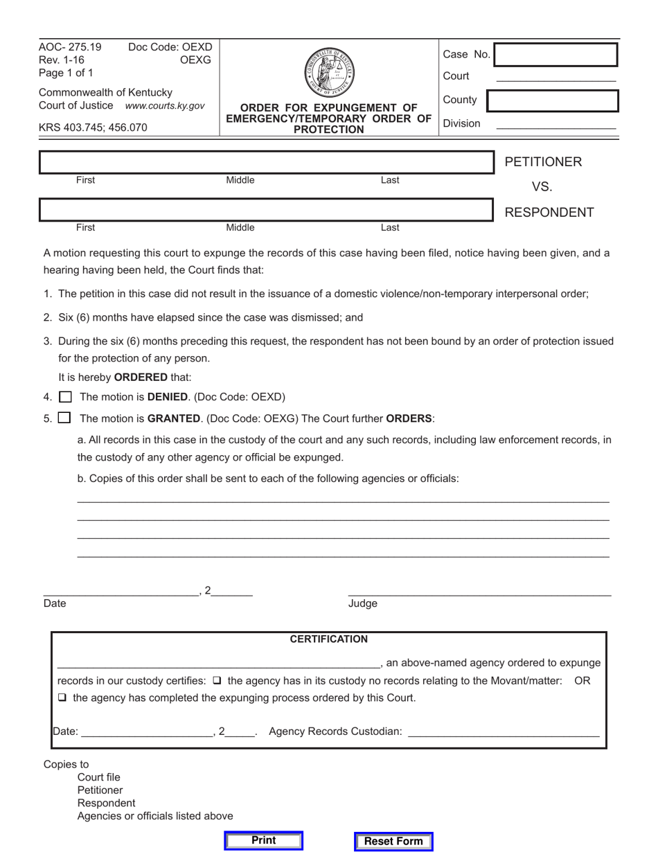 Form AOC-275.19 - Fill Out, Sign Online and Download Fillable PDF ...