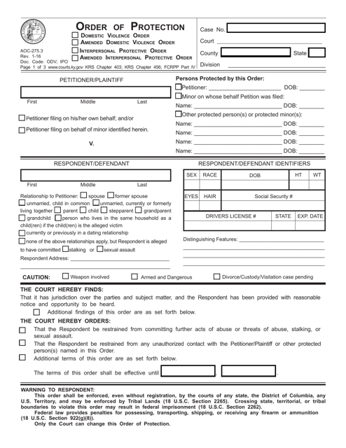 Form AOC-275.3  Printable Pdf