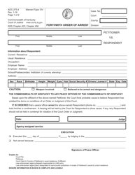 Document preview: Form AOC-275.4 Forthwith Order of Arrest - Kentucky