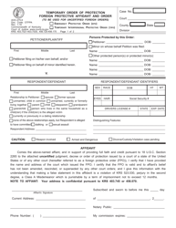 Form AOC-275.8 Temporary Order of Protection Foreign Protective Affidavit and Order - Emergency Protective Order (Epo)/Temporary Interpersonal Protective Order (Tipo) - Kentucky