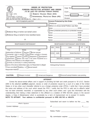 Form AOC-275.9 Order of Protection Foreign Protective Affidavit and Order - Kentucky